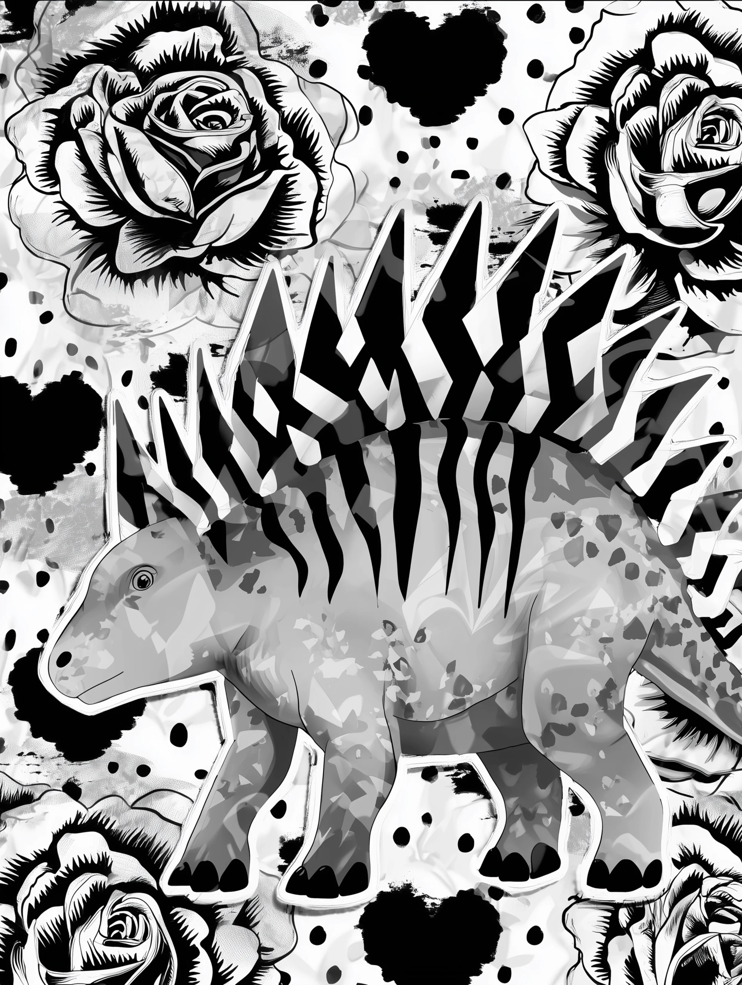 Free printable dinosaur coloring page for adults featuring a stegosaurus with a jagged back